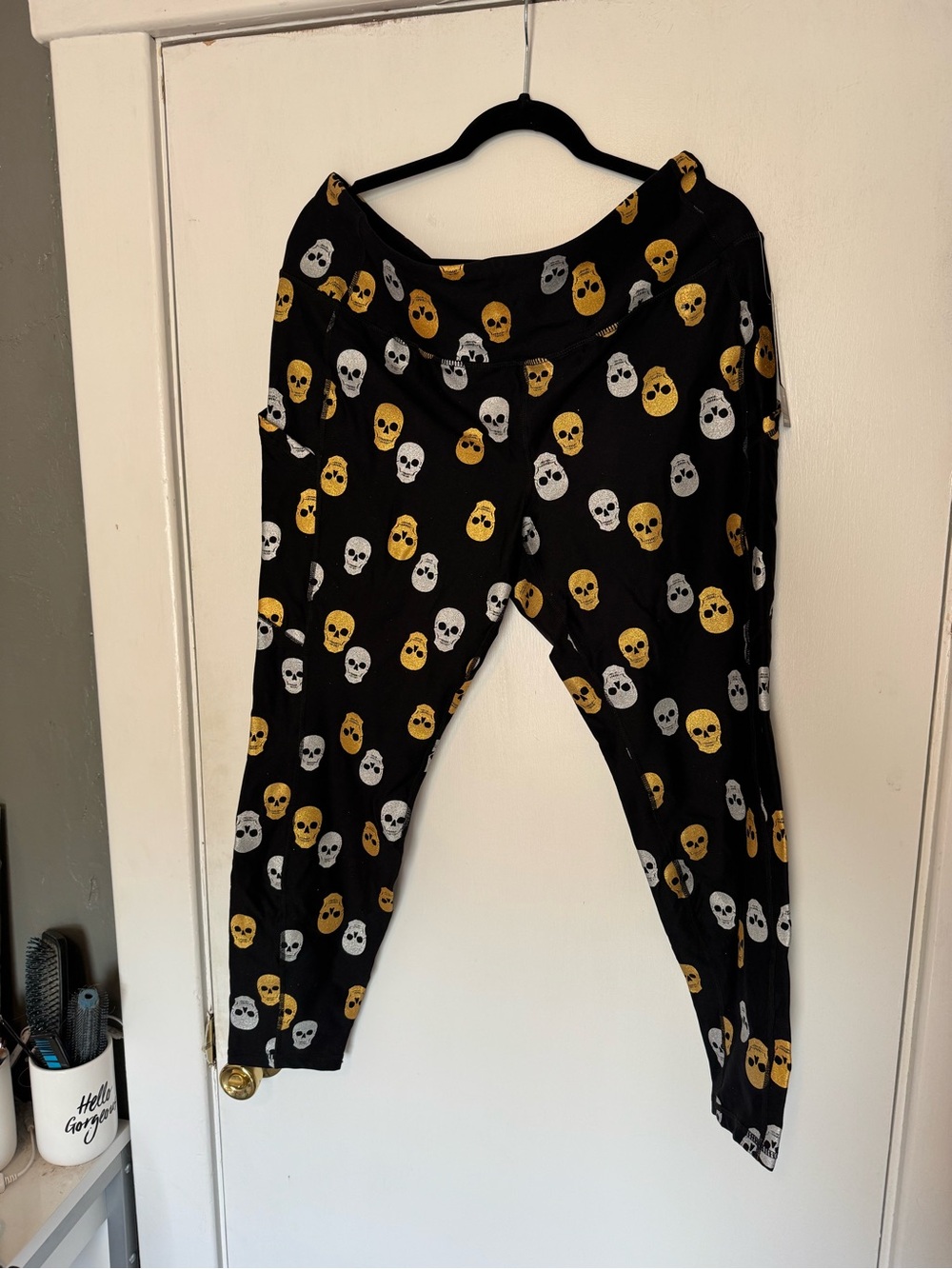 torrid Black Active Leggings with Yellow & White Skull Print